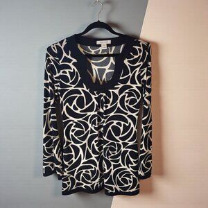 White House Black Market Tunic Top – Black & Ivory Rose Print – Stretch S